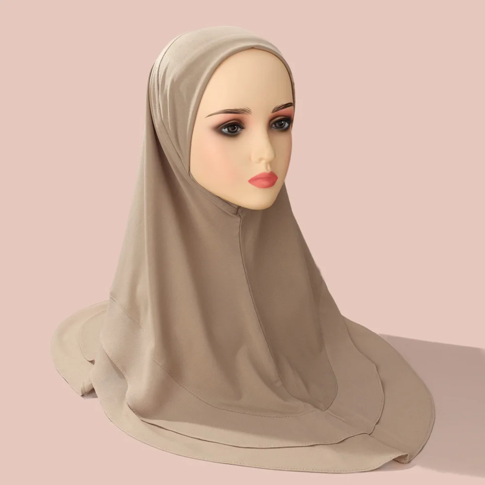 

Малайзийский женский хиджаб из льна, однотонный, двухслойный, с круглым краем, в арабском стиле