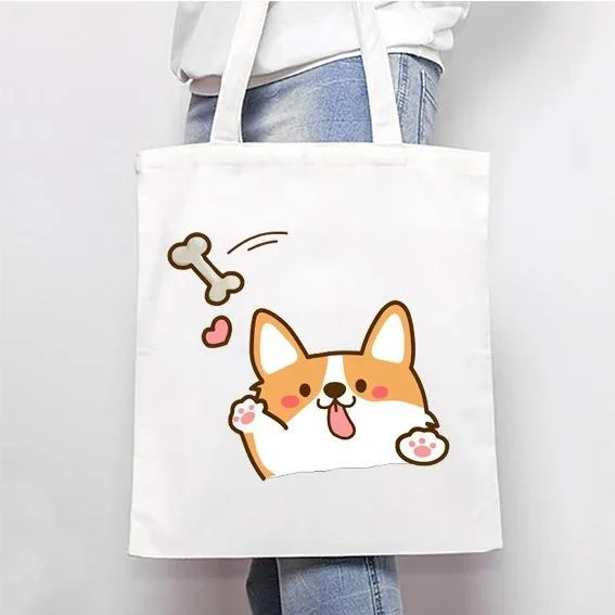 Kawaii Corgi Dog Tote Bag Versatile Canvas Shoulder Bag for Women Men  Corgi Enthusiasts Casual Reusable Handbag Street Fashion
