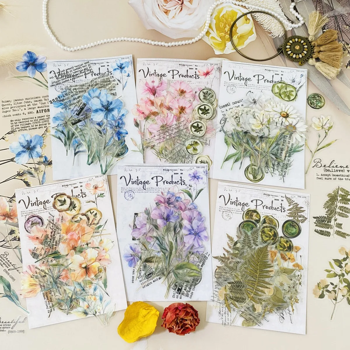 

Набор из 40 прозрачных цветочных наклеек Journamm, самоклеящиеся ПЭТ-стикеры для скрапбукинга, декоративные наклейки для дневника и творчества