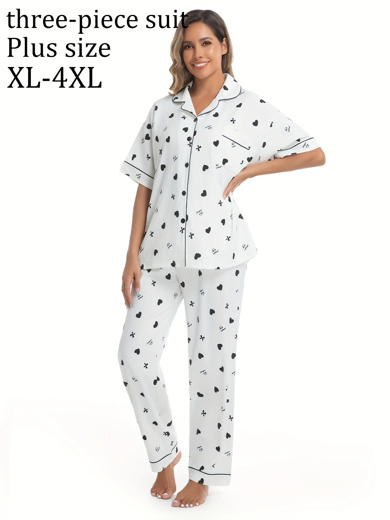 طقم بيجامة صيفية للسيدات مكون من ثلاث قطع، ملابس منزلية بأكمام قصيرة، بدلة قصيرة الطول ناعمة وقابلة للتنفس #5