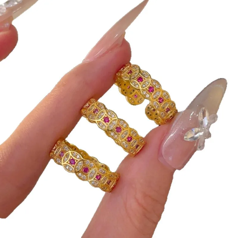 خاتم Red Gang الزركون Qian Duoduo، مجوهرات رائعة وصغيرة ومتعددة الاستخدامات، مزاج فاخر خفيف، مجوهرات راقية، ركاب م