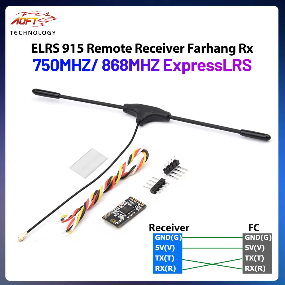 ELRS NANO 750MHz 868MHz Receiver FPV Crossover Aircraft Model Parts With T type Antenn ESP8285 50mW Telemetry Power for RC Drone