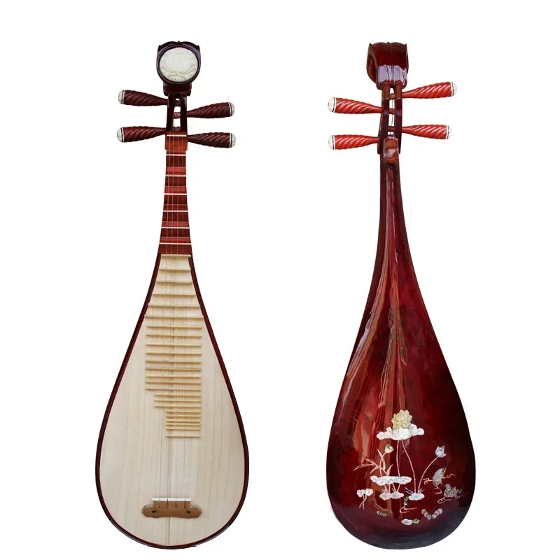 Mahogany adult pipa musical instrument, Tsubaki shell carving, whole back musical instrument, send box for beginner practice