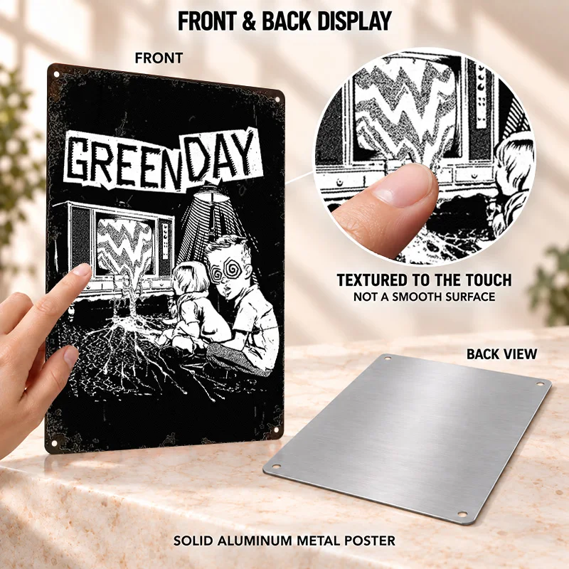 Green Day Textured Metal Posters Album Inspired Portrait Collector Room Wall Art Customized Aluminum Sign Memorable Decor Gift