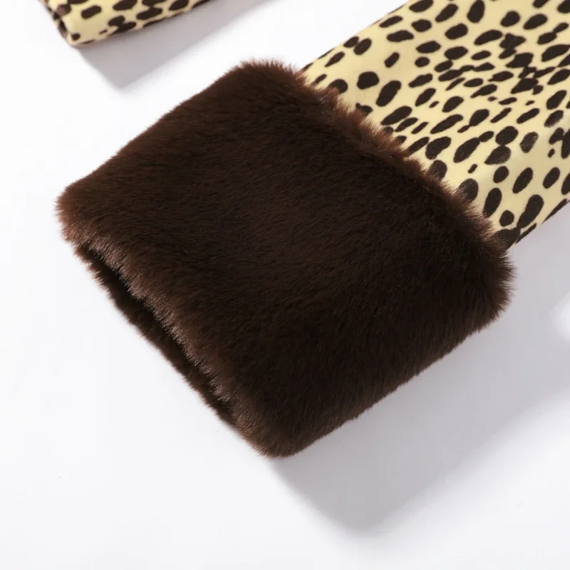 2026 Herbst Winter Sexy Leoparden-Fell-Patchwork-Jacke Damen Schick Langarm Bedruckt Schmal Geschnitten O-Ausschnitt Knopf-Mäntel Damen Oberbekleidung Neu – Detail 14