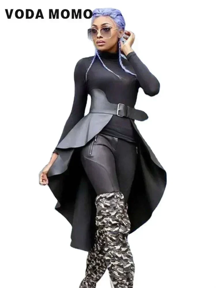 Spódnica damska z wysokim stanem, imitacja skóry PU, asymetryczna, pluszowa, z motywem jaskółczego ogona, modna, uniwersalna, jesień 2023, designerska, z wyrafinowanym wykończeniem.