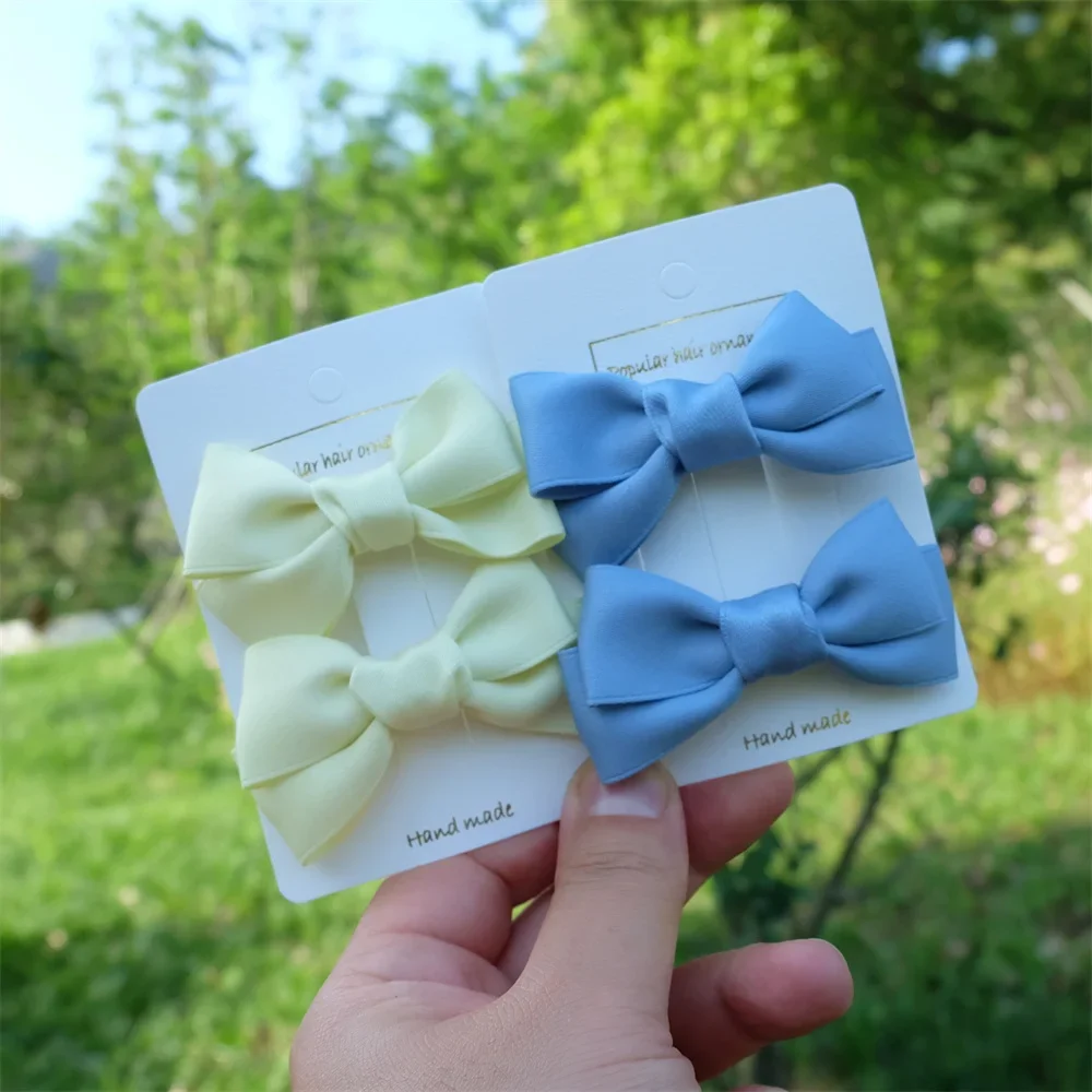 2/Pcs/Set Girl Classics Fashion Bow Ribbon Hair Clip Korean Headwear Spring Ponytail Clip Simple Hairpin Woman Head Flower Gift