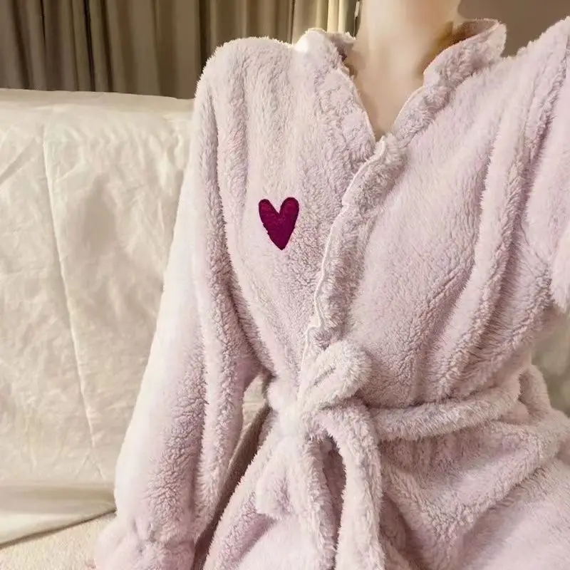 Coral Fleece Robe for Women Sleepwear Winter Nightdress Night Wears Warm Pajama One Piece Nightgown Hooded Sleeping Homewear