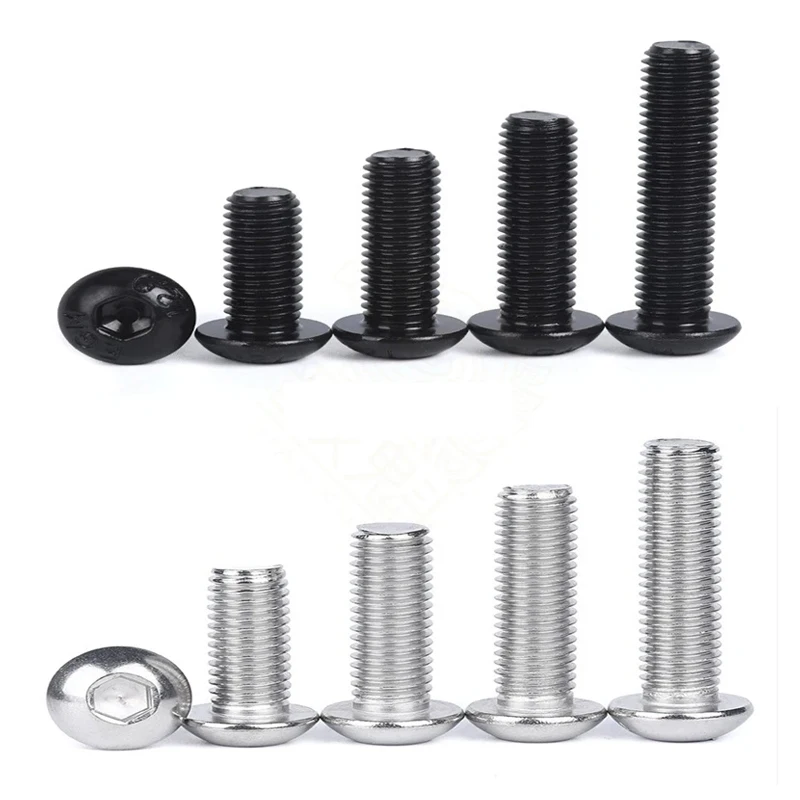 100Pcs/Lot M3 M4 M5 Stainless Steel 304 or Black Carbon Steel Hex Hexagon Socket Button Head Allen Bolt Screw