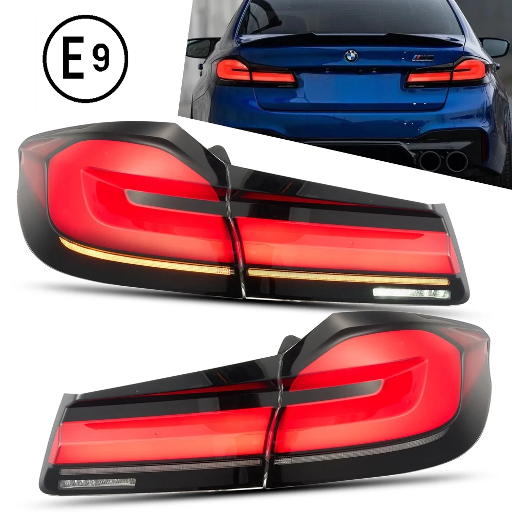 LCI Style Voll-LED-Rückleuchten-Set für BMW G30 G38 5er M5 530 540 2017-2020 Rot-Schwarze Linse Sequenzieller Dynamischer Blinker Brems- und Rückfahrlicht Plug & Play Canbus Wasserdicht