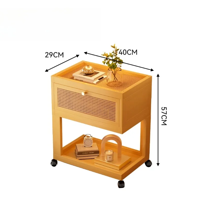 Multifunctional Rolling Side Table Modern Nightstand with Storage Bamboo Coffee Table for Living Room End Table for Space-Saving
