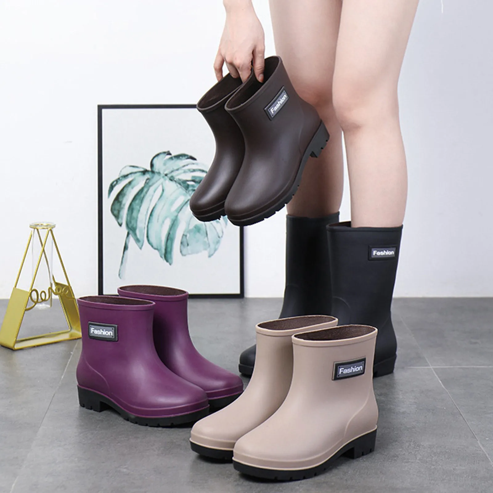 

Thick-soled Heightening Rain Boots Womens Outer Adult Car Wash Work Rubber Shoes Fashionable and Versatile Rain Boots for Women