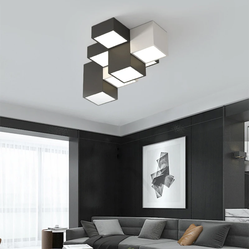 

Minimalist Bedroom Lamp Modern Simple Geometric Chandeliers Luxurious Personality Creative Black And White Combination Room Lamp