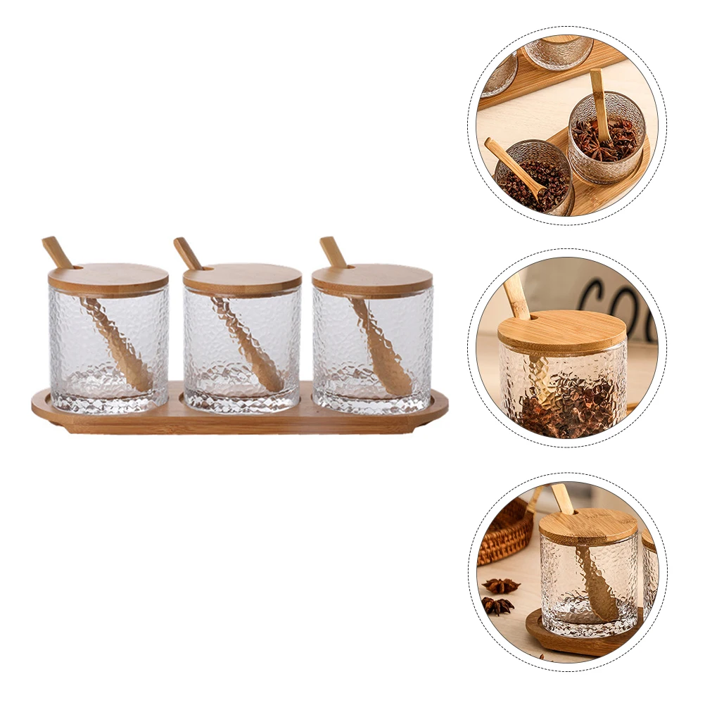 

Glass Spice Jar Set Transparent Kitchen Storage Bamboo Lid Seasoning Boxes Home Restaurant Condiment Containers Glass Salt Jars