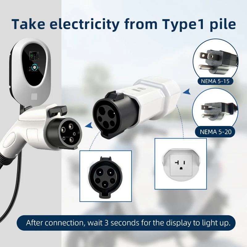 Type1 to 220V Schuko Adapter for Mobile EV Wallbox & EVSE, Caravan RV Portable Power, Take Power From EV Charging Pile
