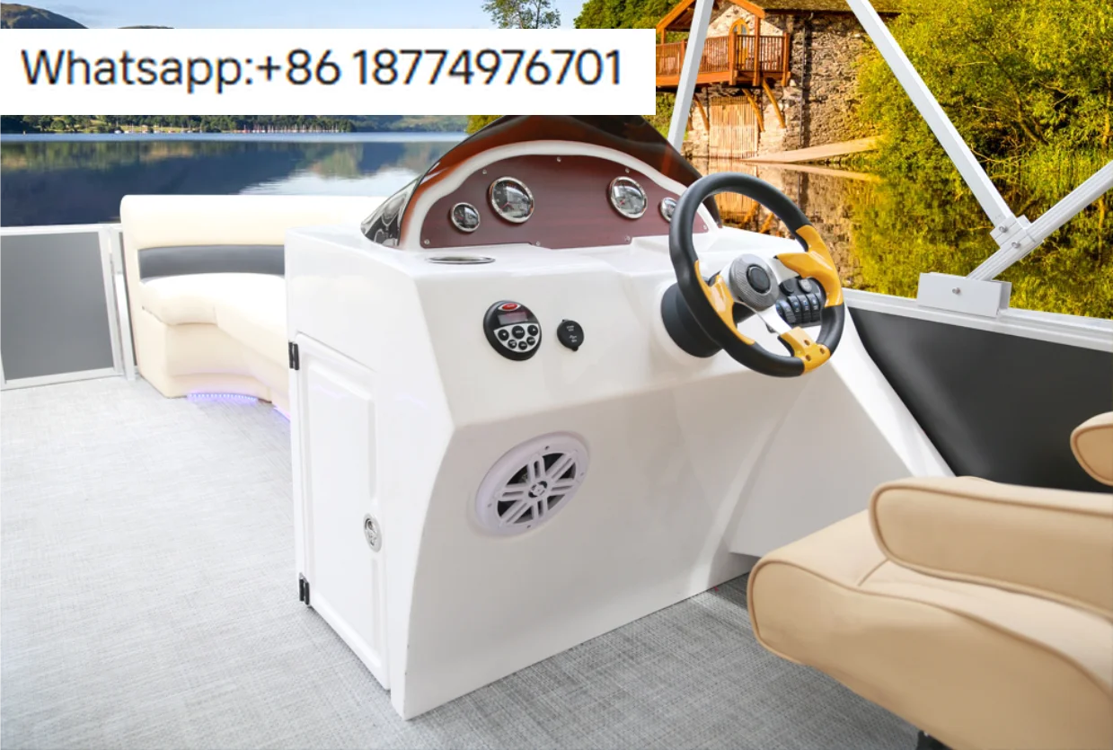 2026 Hot F-15 Customizable Fishing Pontoon Boat 6 Seater with Swimming Ladder for Sale
