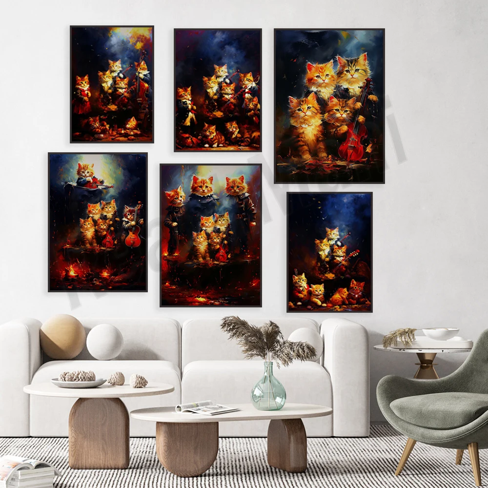 Aristocats Chorus Prints, Cat Prints, Cat Music Oil Paintings Fine Art Prints Colorful Pets Wall Decoration Posters