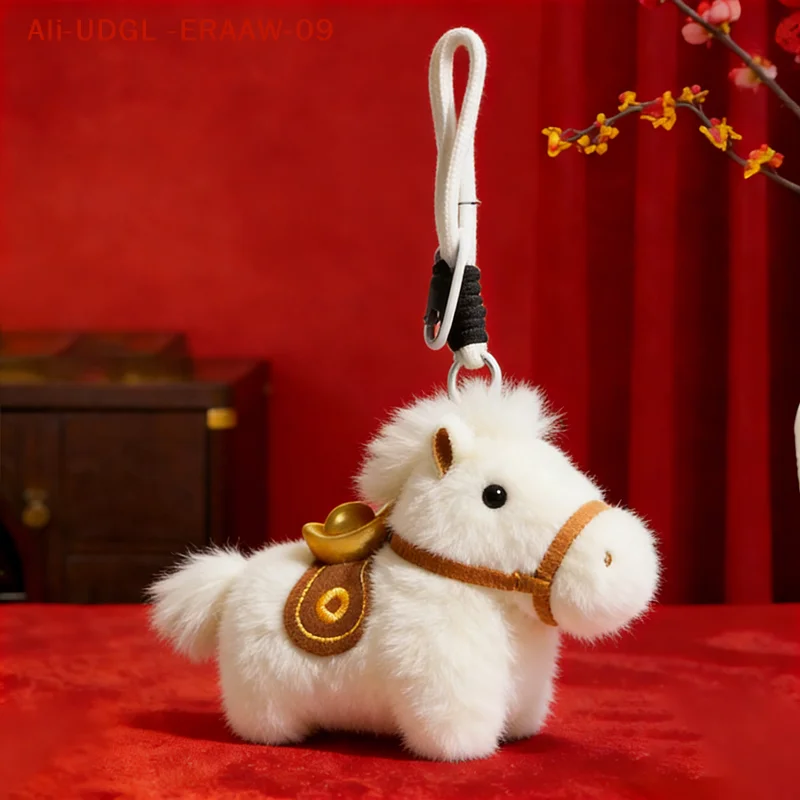 1PC Rot Weiß Plüsch Pferd Schlüsselanhänger Neujahr Pferd-Förmigen Tier Schlüsselbund Auto Ornament Mit Hängenden Seil