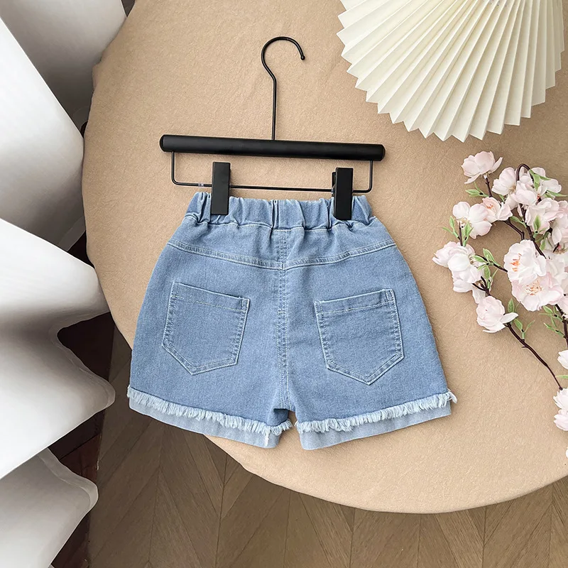 1-6Y Korean Style Kid\'s Shorts Summer Brief Jeans Girls Flower Embroidery Denim Loose Girl\'s Shorts