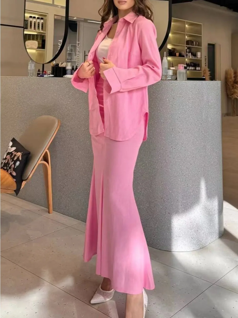 Eid muslimische Sets 2-teiliges Set für Frauen Button-up-Shirt & Rock Ramadan Frau Kimono Robe Kaftan 2024 Musulman Ensembles Anzüge