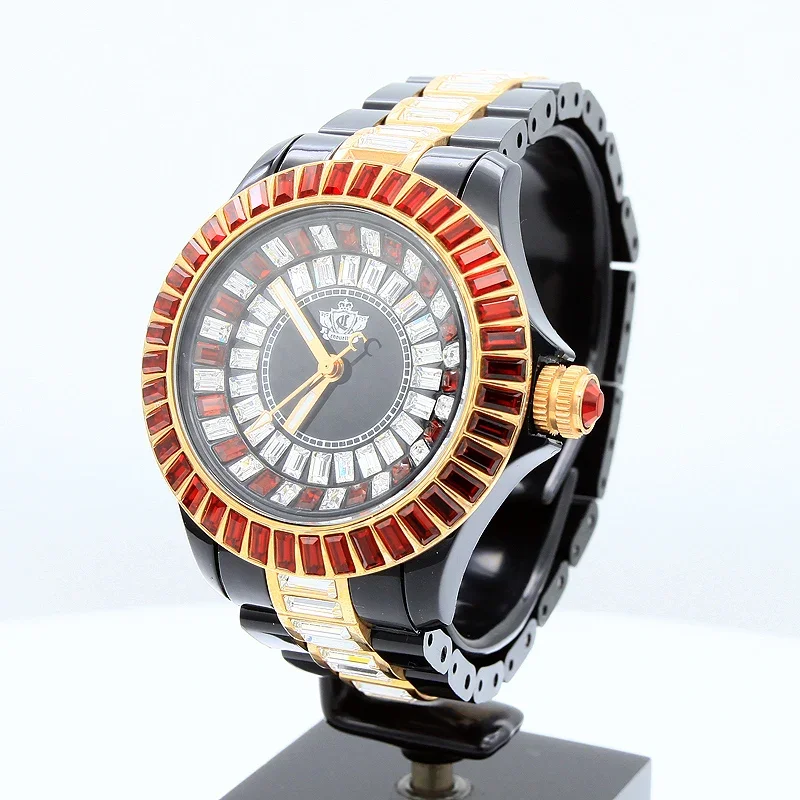 Orologi da ragazza eleganti alla moda guardano l'orologio con movimento al quarzo con strass da donna in oro rosa rosso