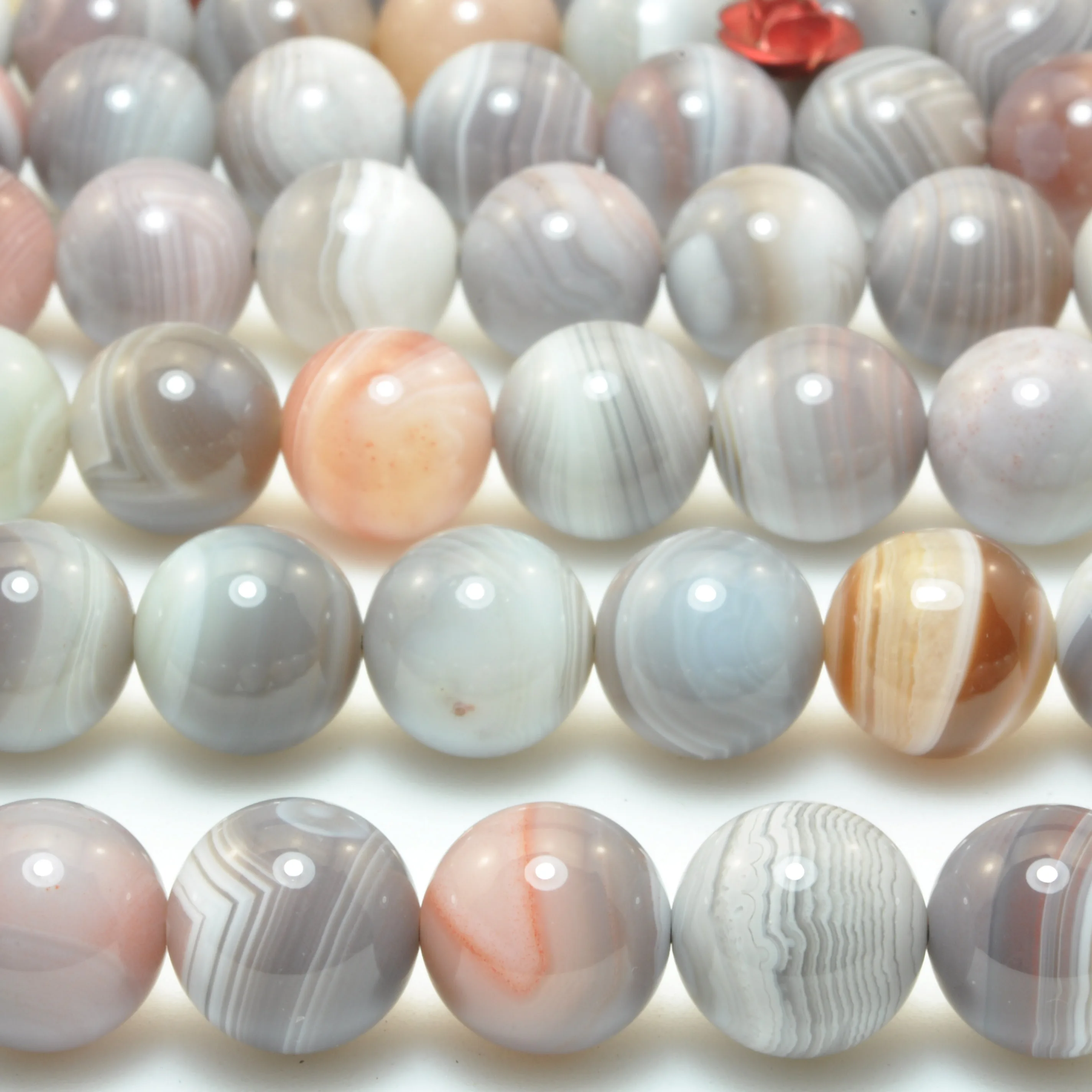 Natural Botswana Agate Stone Smooth Round Beads Pink Gray Gemstone Wholesale For Jewelry Making DIY Bracelet Necklace Design