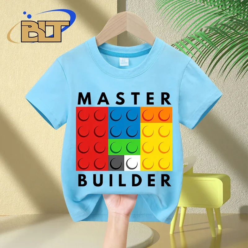 Master Builder kids T-Shirt children\'s summer pure cotton short-sleeved casual tops boys and girls gifts