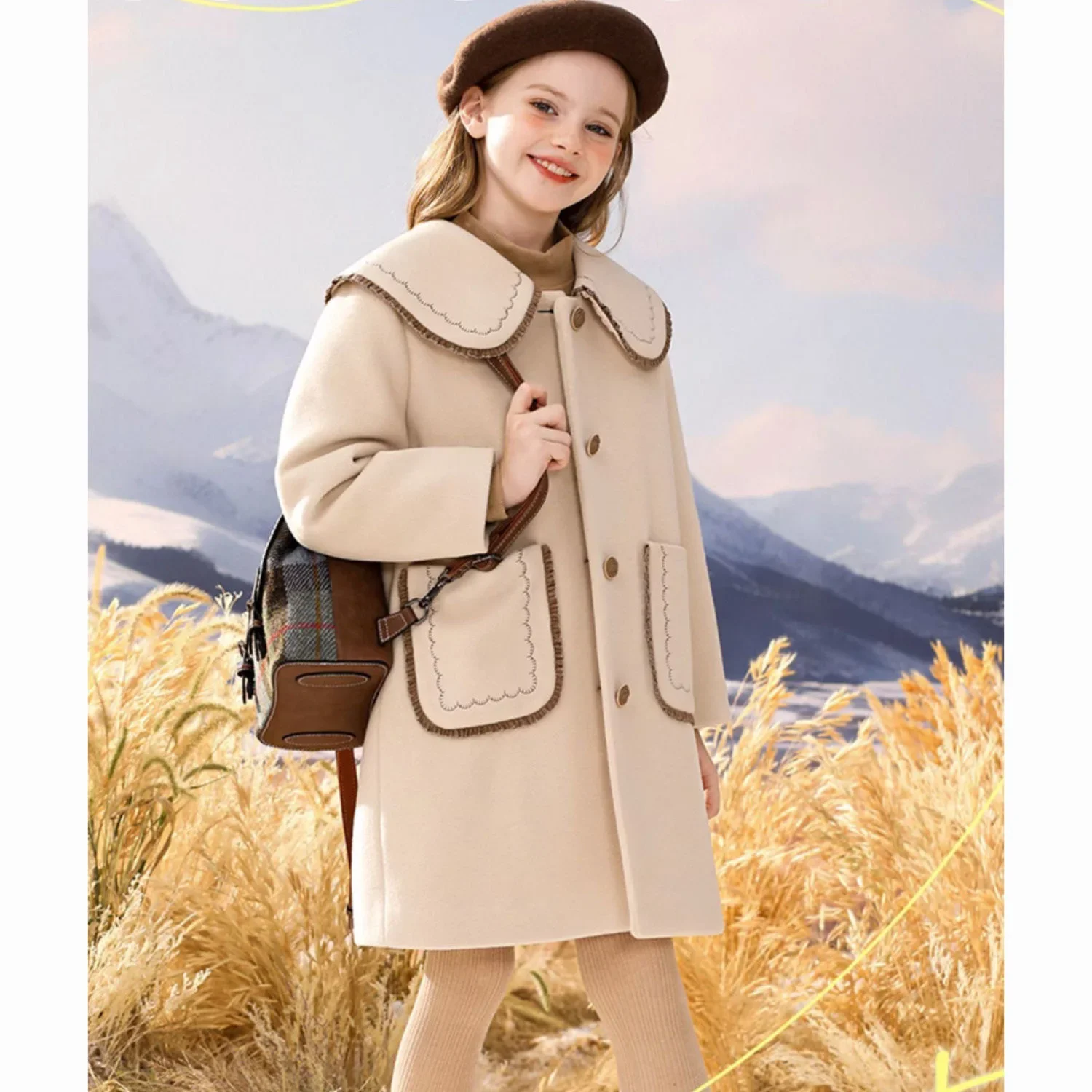 Girl Top New Autumn Winter Preppy Style Woollen Coat Baby Girl Solid Heavy Quilted Mid Length Overcoat Children Clothes Coats