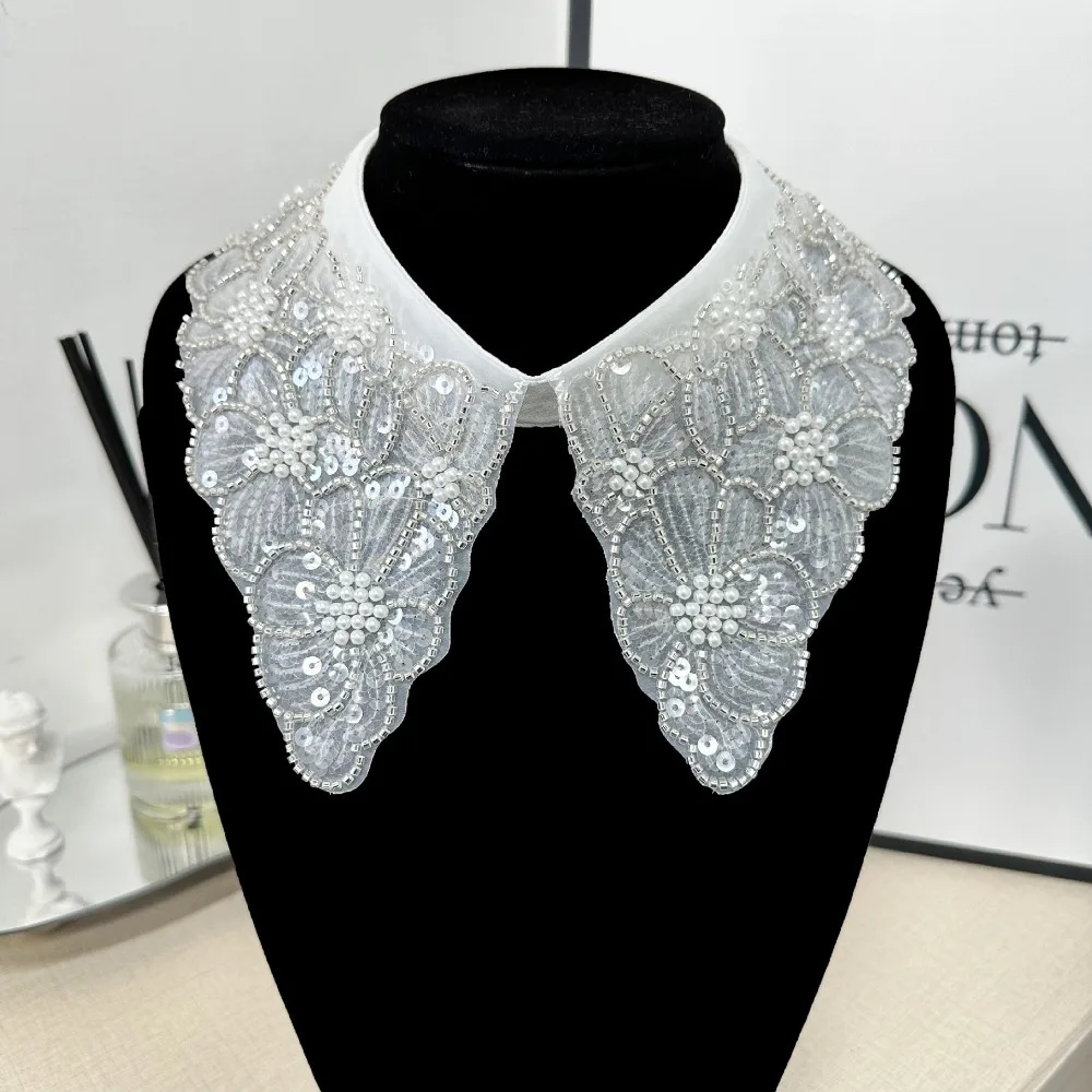 

Fashion Diamond Embroidery Women's Lace Collar Fake Collar Lace Up Shawl Front Placket Collar Dingzhu Shawl Collar
