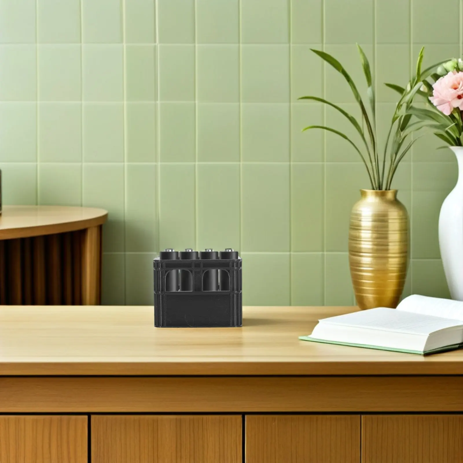 12-Slot Aa Battery Organizer Storage Box Compact Desktop Holder for Home Office Quick Identification Secure Plastic Battery Case