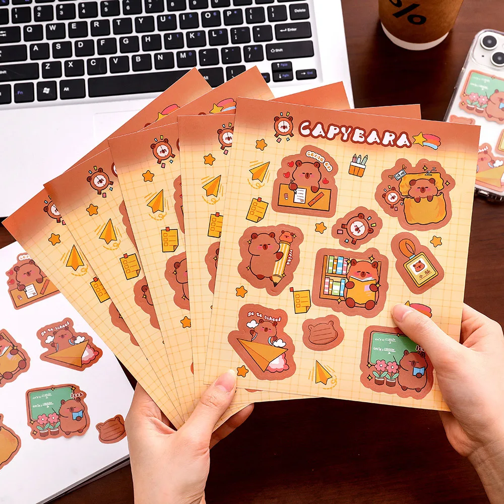 12 Set DIY Cute Capybara Mobile Phone Case Sticker Set with 12 Pieces of Handmade Stationery Stickers for Students