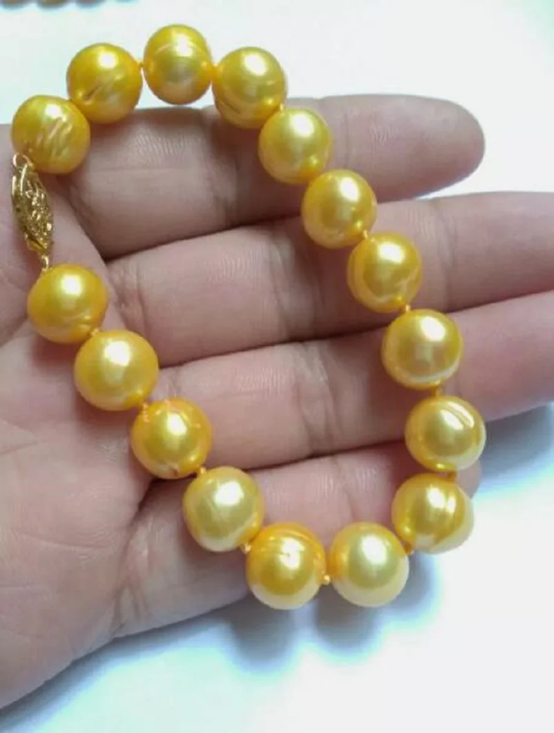 AAA+11-12 Natural Baroque Yellow Pearl Bracelet 7.5-8 inches 14k Gold Customized Jewelry