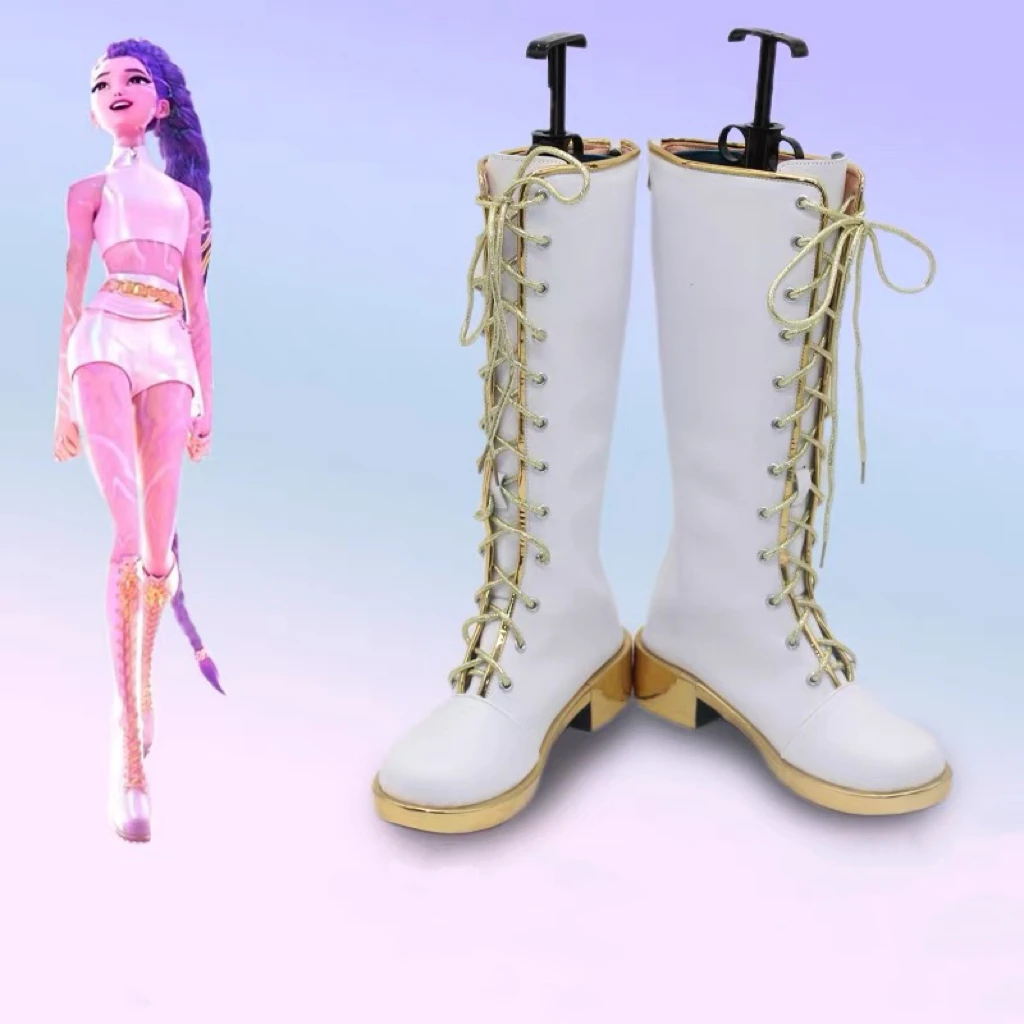 أحذية Zoey Mira Rumi التأثيرية أحذية جلدية بيضاء لحفلات الهالوين كرنفال أحذية لعب الأدوار الهزلية