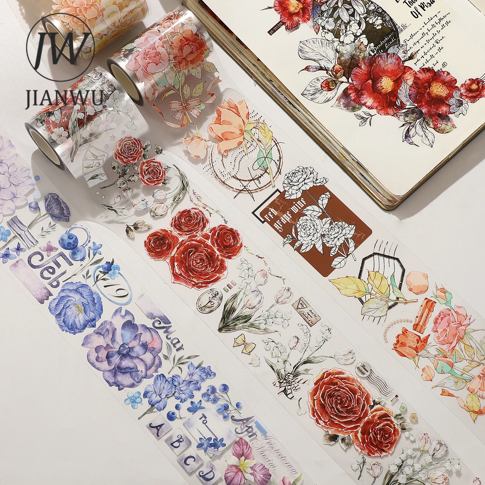 JIANWU 500cm/Roll Time Is Like A Flower Series Vintage Floral Landscape Decor PET Tape Creative DIY Journal Collage Stationery