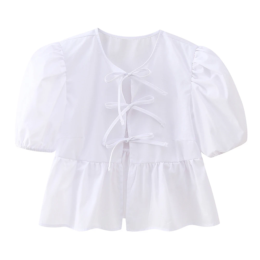 Blouse Shirt 1pcs Lace Up Long Sleeve O-Neck Polyester Solid Color Spring Summer Daily Dating Going Out Fashion