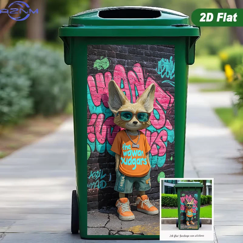 [2D Flat Printing] 1pc Trash Can Sticker [37 X 82 Cm] Street Trendy Fox Animal Theme Design Wall Sticker Decor Wallpaper Self-