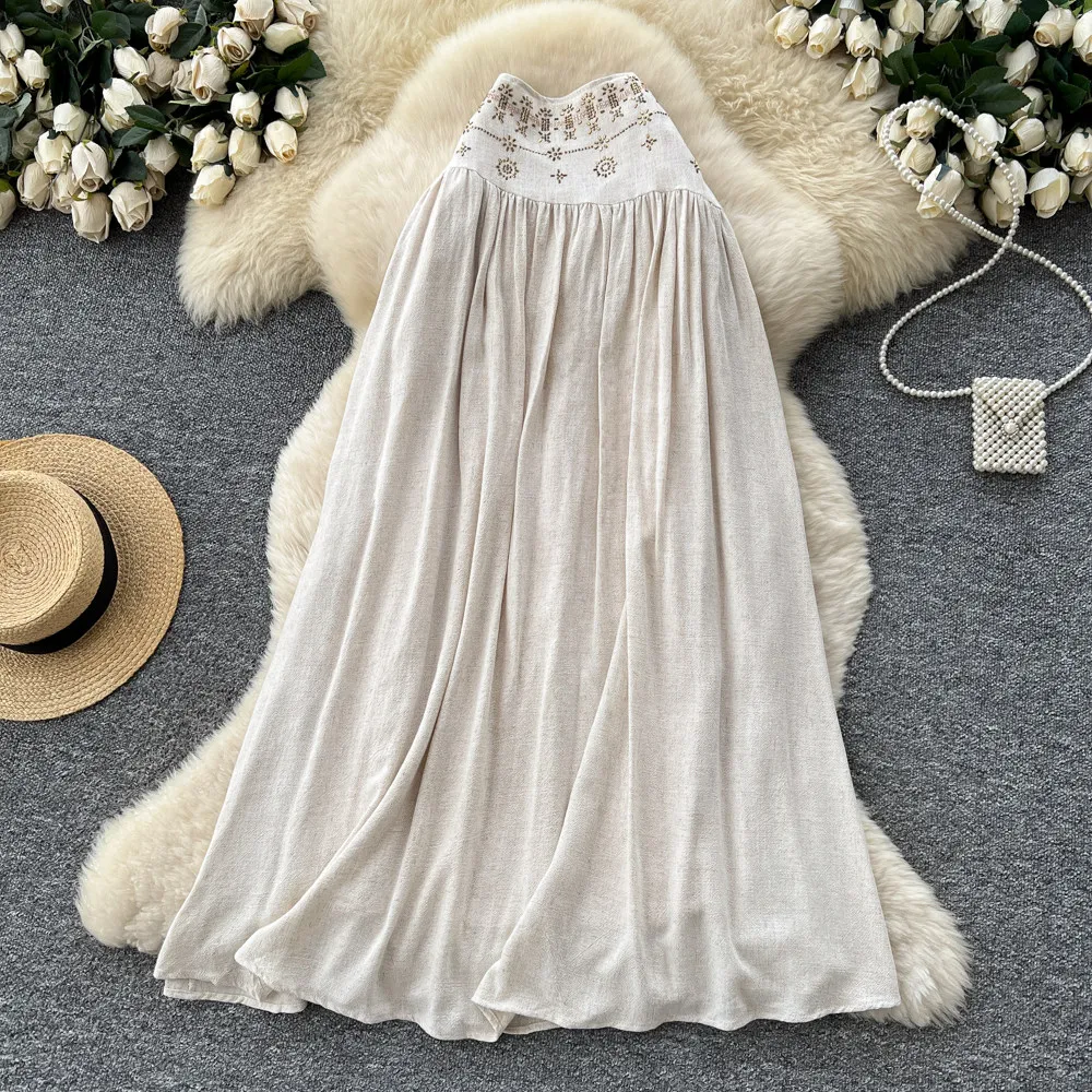 エレガントでシックな刺繍入りセクシーなスカート、伸縮性のあるハイウエスト、韓国ファッションスカート、夏の女性服