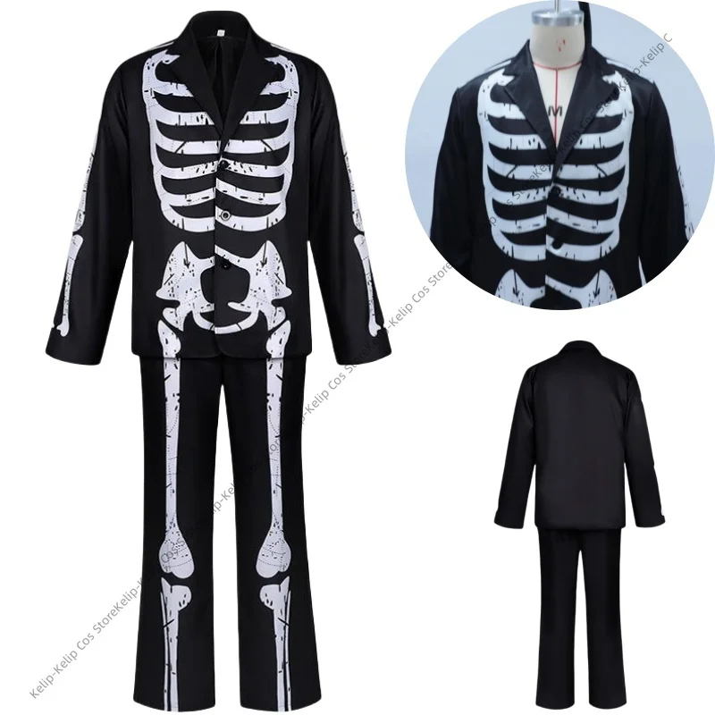

Halloween Costume for Men Skeleton Suit Tuxedo Skull Bone Blazer and Pants Set Black White Adult Carnival Party Outfit