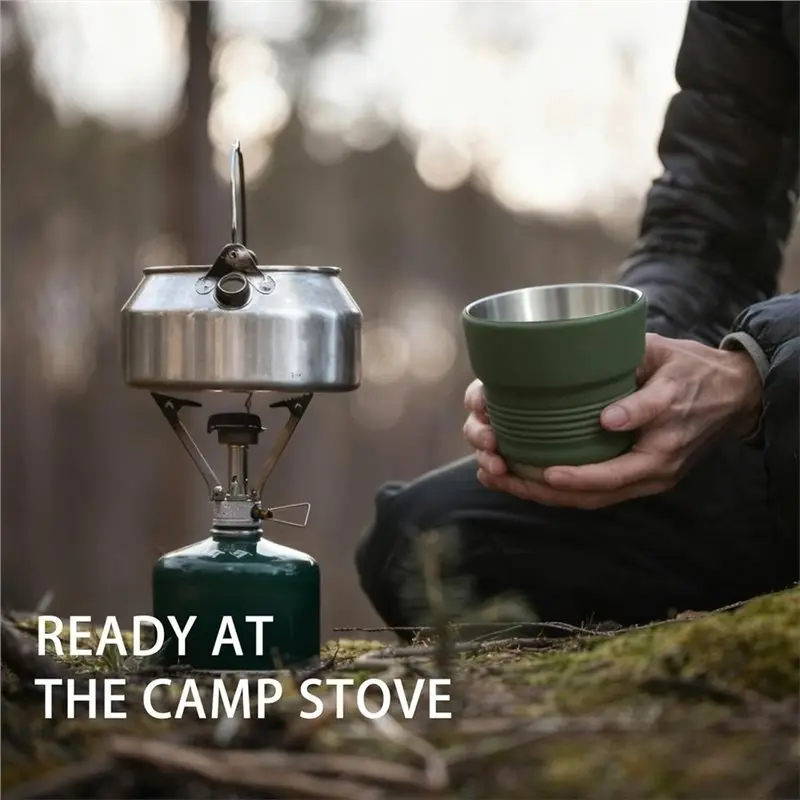 [A93Z!】 Ultralight Foldable Travel Cup 16 Oz, Silicone& Stainless Steel Camping Mug, Portable Design For Hiking