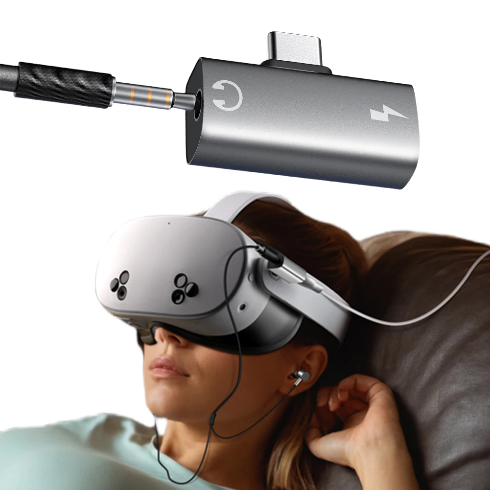 2-in-1 USB نوع C إلى 3.5 ملم محول سماعة الرأس والشاحن مع Aux Audio Jack PD 30W USB C إلى Type-C محول لـ Meta Quest 3S