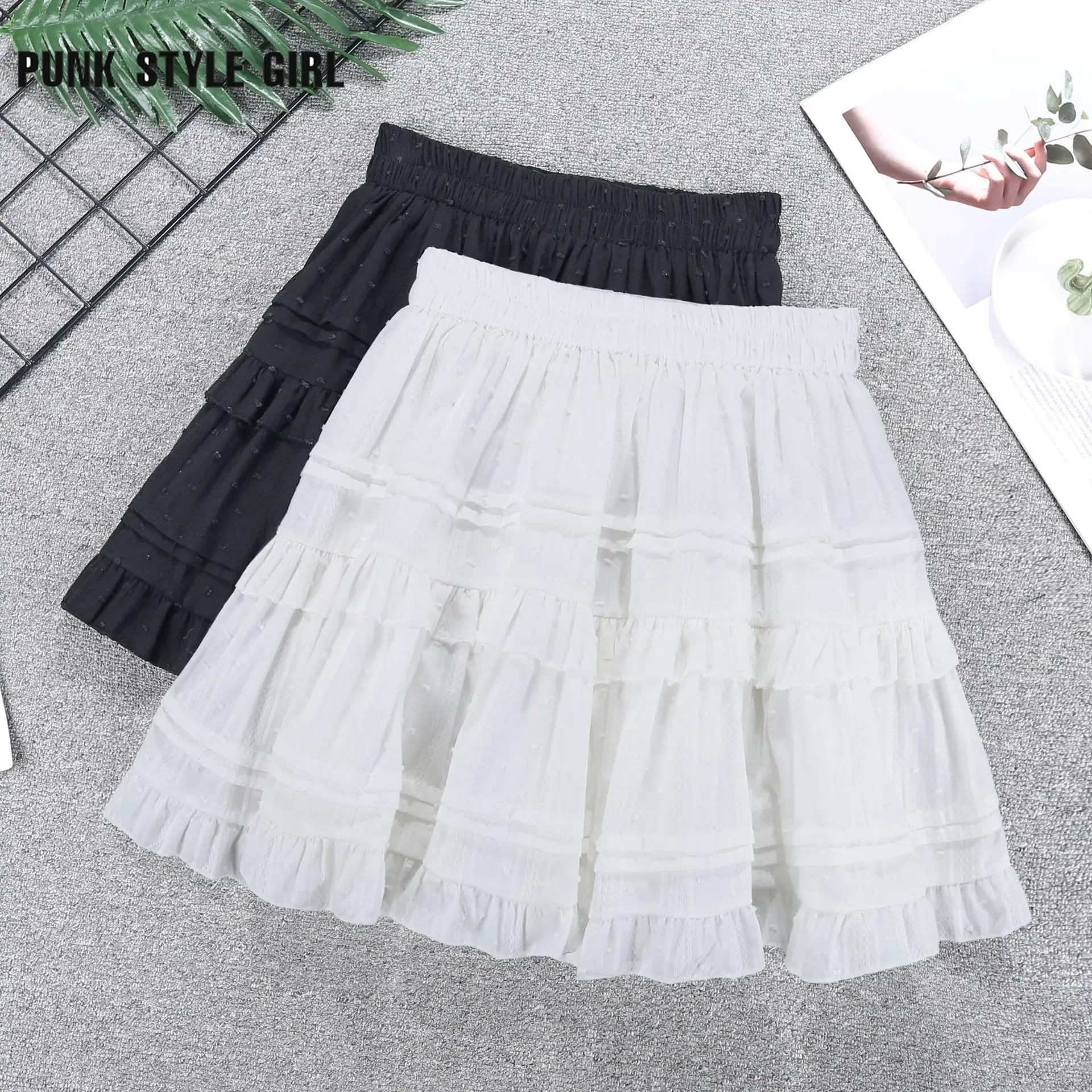 

Summer Solid Cake Mini Black White Skirt Preppt Style Sweet Dance Ruffle Casual Daily Skirts Harajuku Y2K School Runway Skater