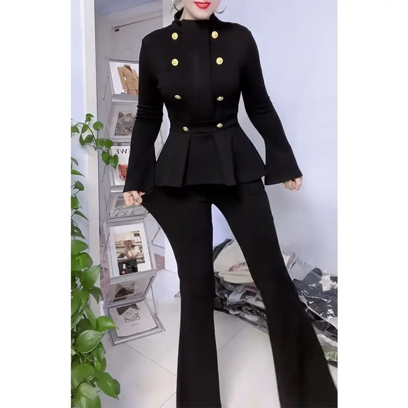 Spring and Autumn Fashion Long Sleeved Set for Women's New Korean Style Style Slimming Top and Casual Pants Two Piece Set