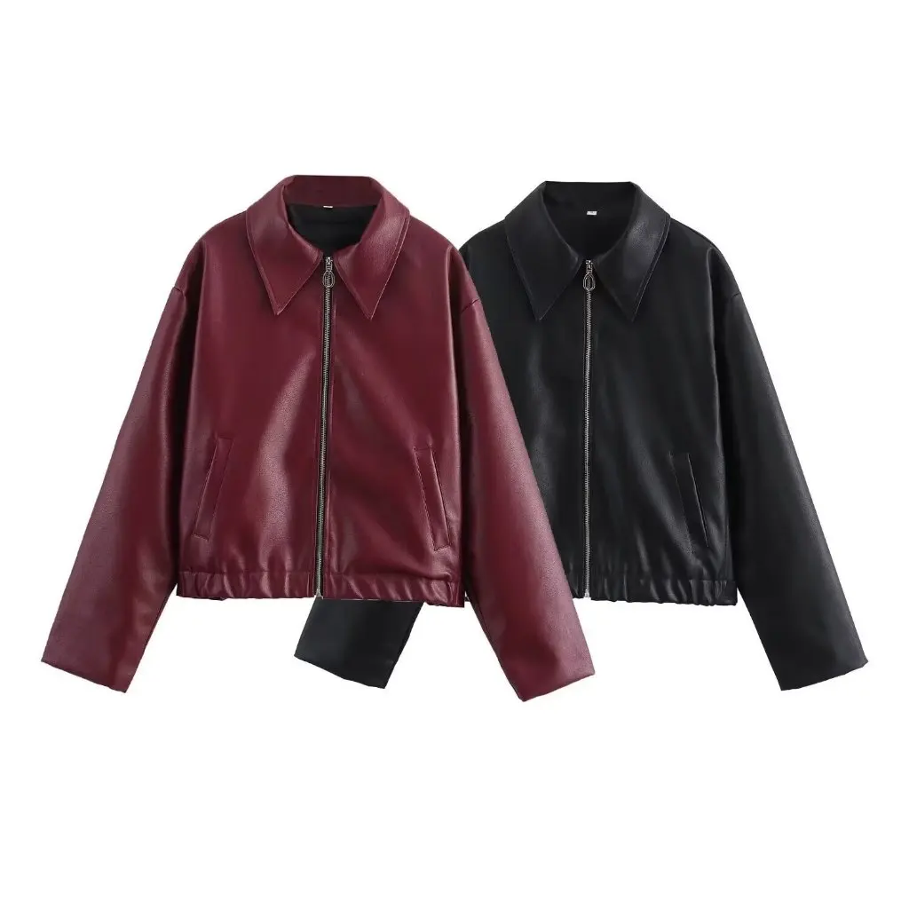 Veste à fermeture éclair coupe cintrée pour femmes, vêtements bicolores à la mode d'automne Y20489