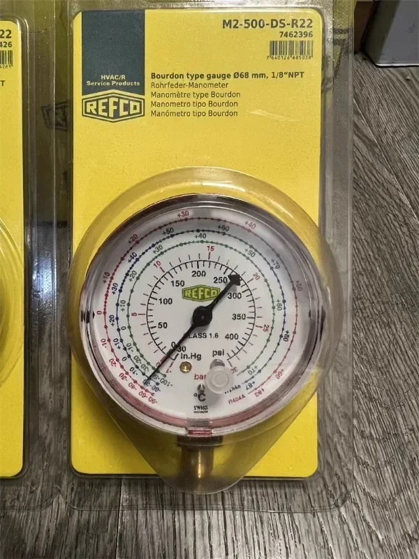 Original REFCO refrigerant pressure gauge M2-250/500-DS-R22 Freon plus fluorine gauge head