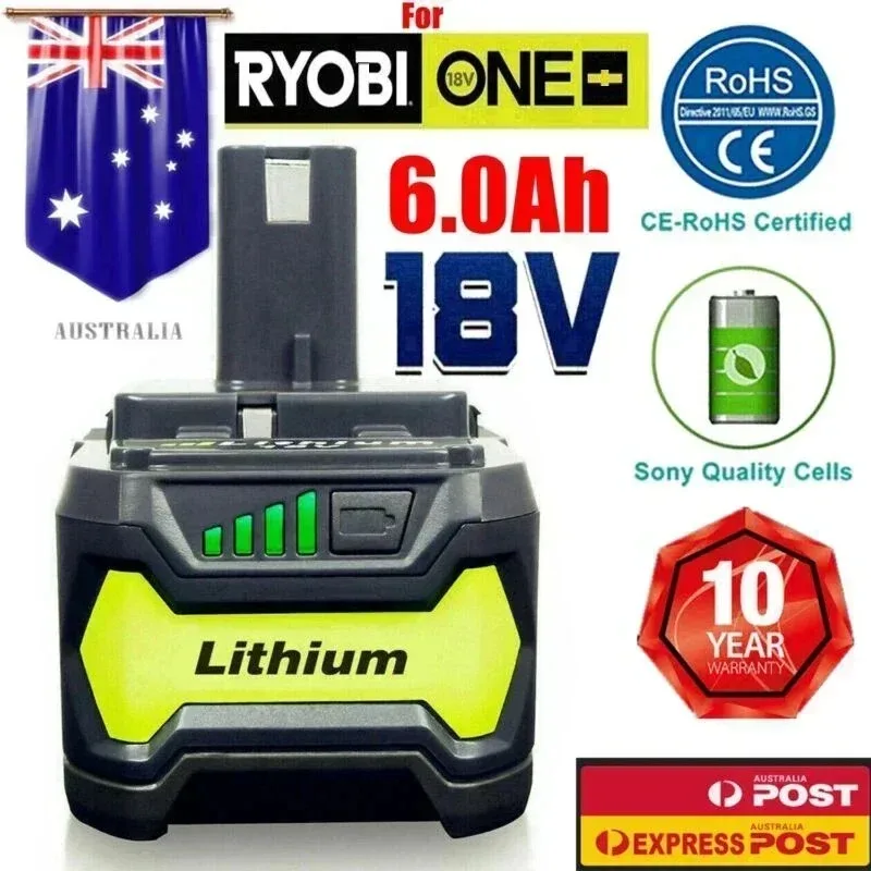 

2 pcs 6.0A 18V Original for Ryobi P108 Battery Replacement Li-ion Battery P108 P102 P104 P107 BPL1820 RB18L50 Power Tool Baterry