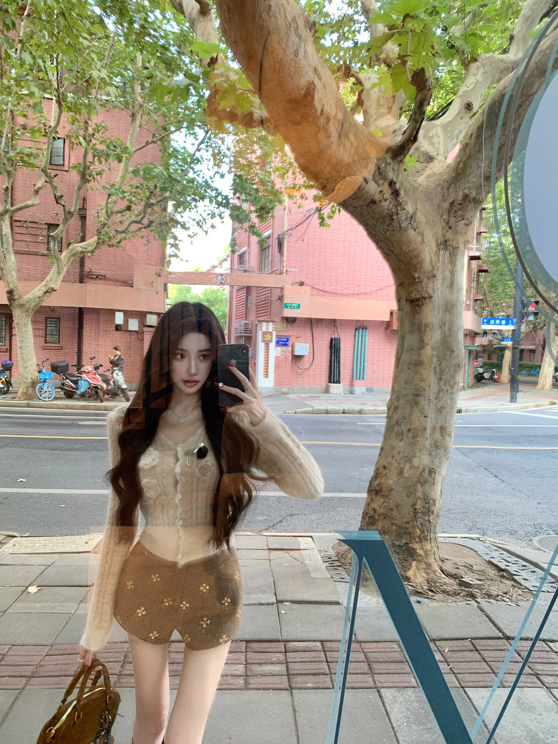 

Ele V-Ne Knitted Open Cardigan Women's ort Outerwear Hollow out Sweater 3D Flower Decorations Korean Sle Loose Fit