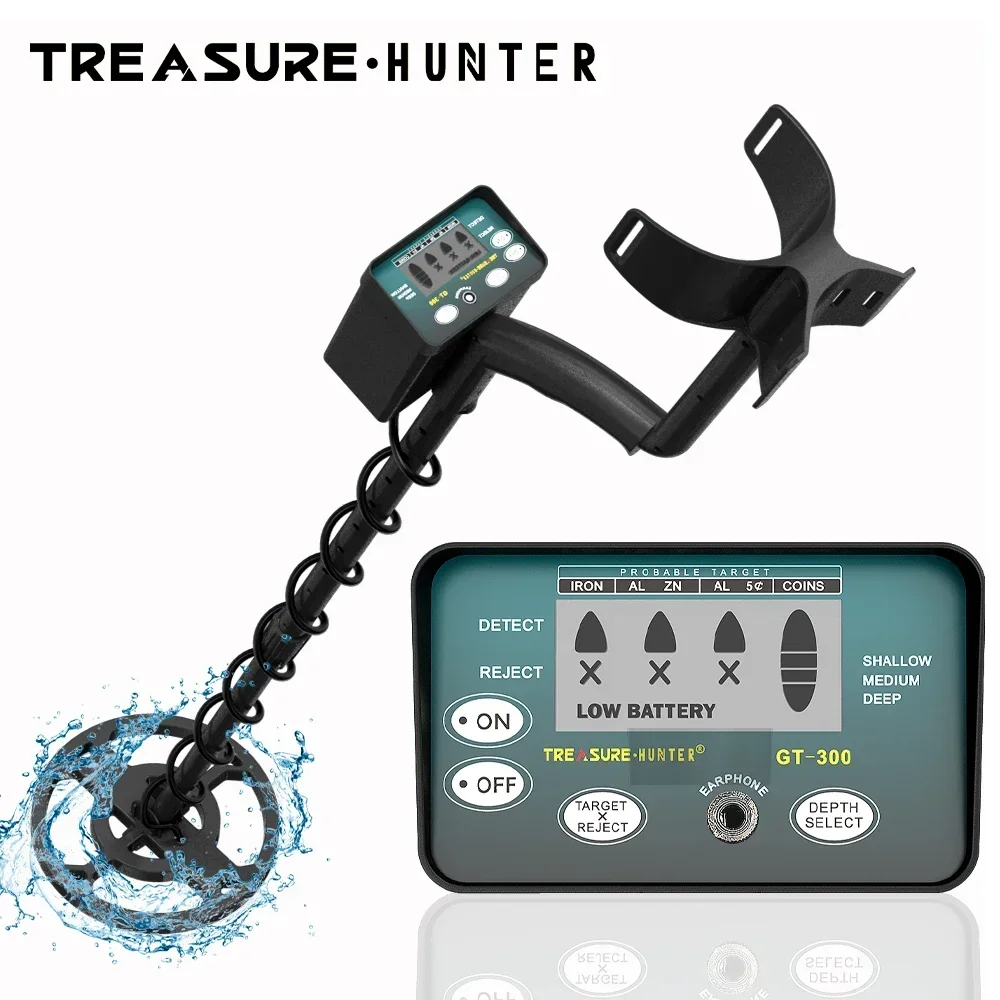 Treasure Hunter GT300 Metal Detector Professional High Sensitive Underground Pinpointing Adjustable Tracker Waterproof IP68