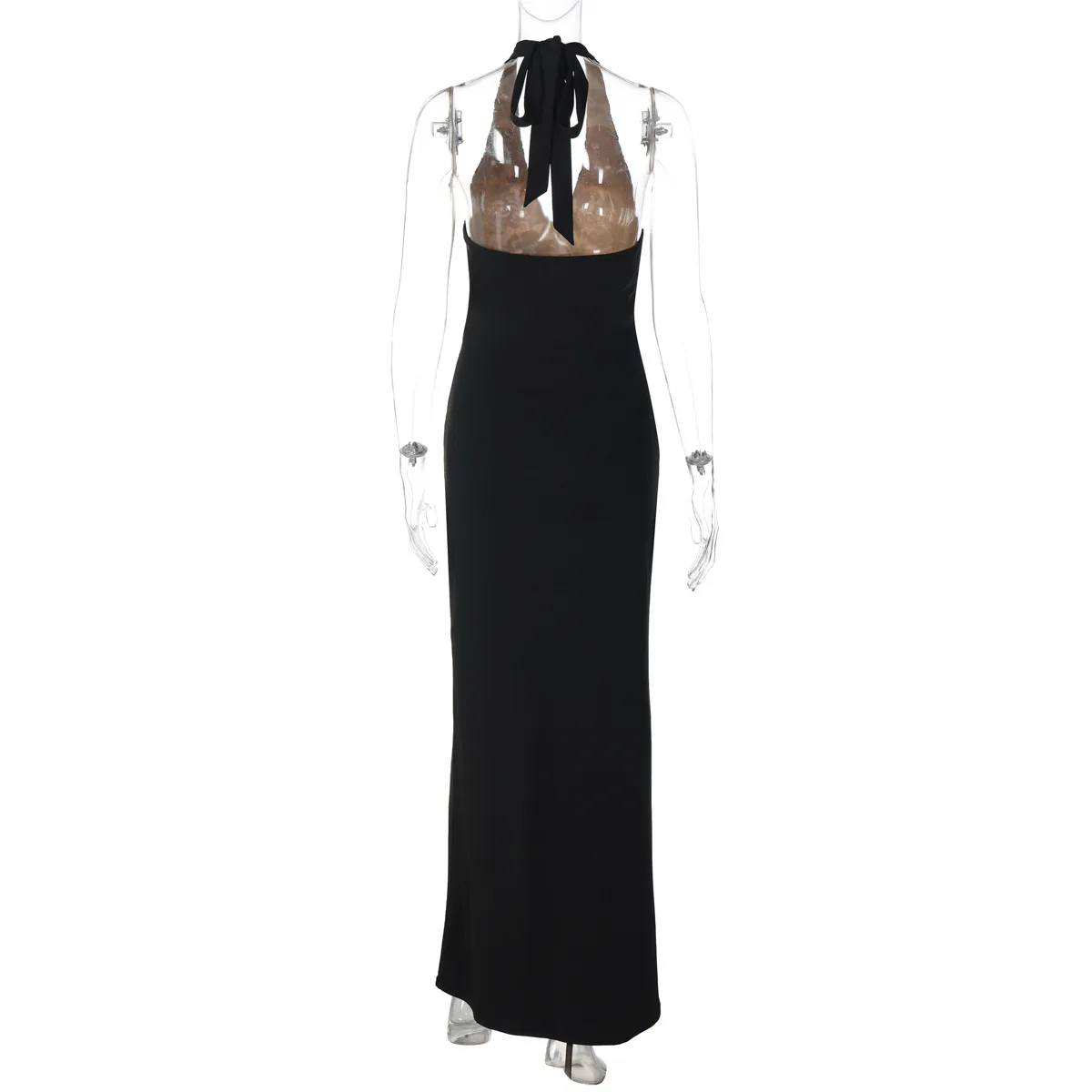 DSMTRC Abiti da donna senza maniche senza schienale alla moda Patchwork in pizzo Sexy scollo a V Halter Maxi abito da sera per feste da club Abiti eleganti