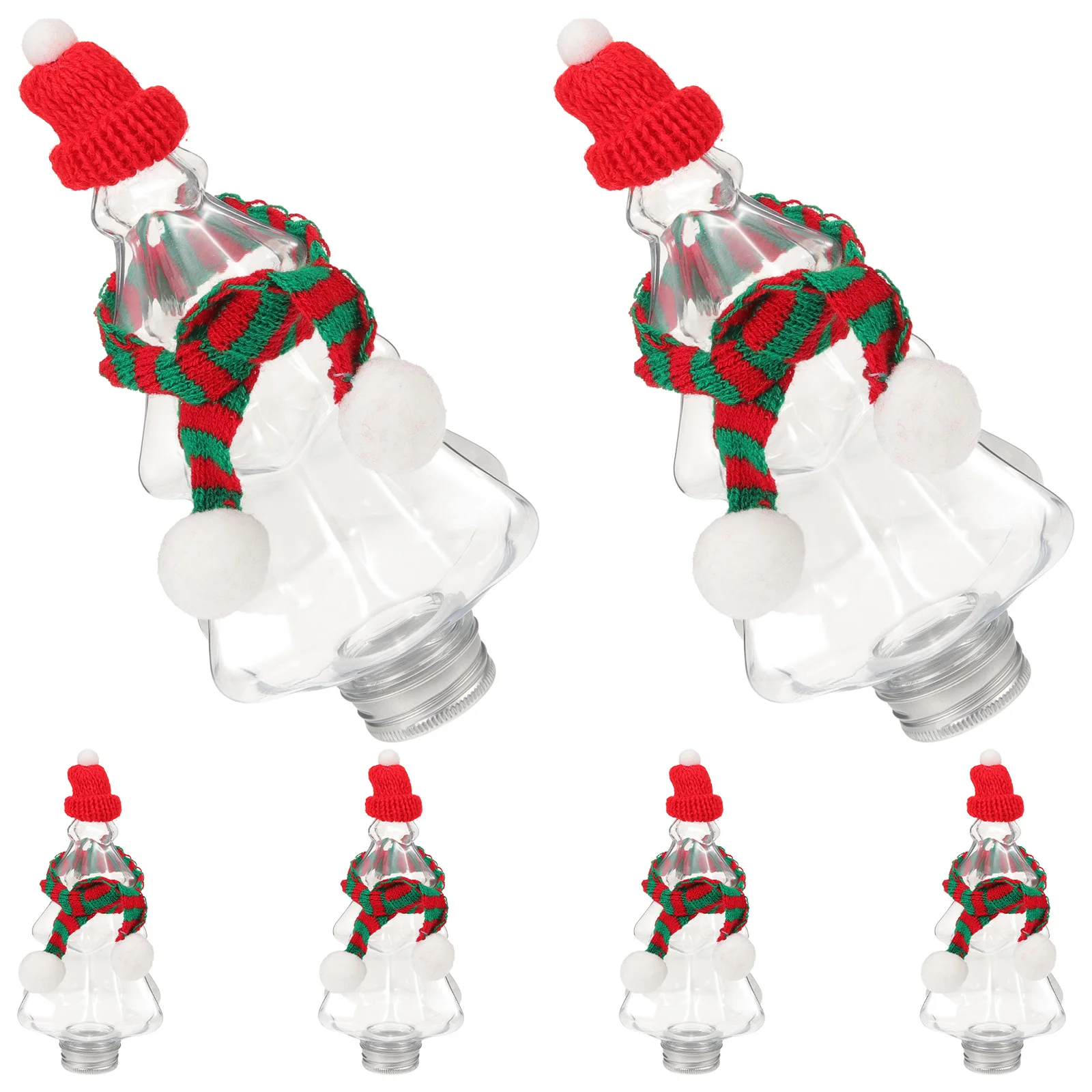 

6 set Christmas Decoration Bottles 600Ml Pet Reusable Xmas Tree Shape Juice Bottles For Milk Tea Cold Drinks Candy Storage Party