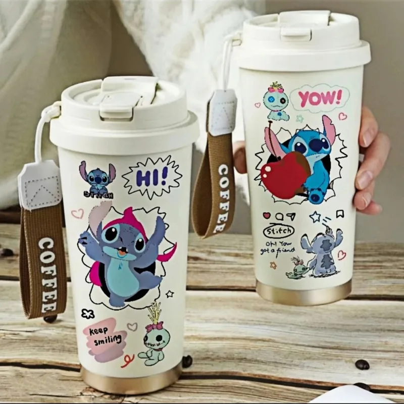 

530 мл Kawaii Stitch аниме соломенная чашка из нержавеющей стали 316, мультяшный термос, портативная двойная бутылка для питьевой воды, подарки для мальчиков и девочек